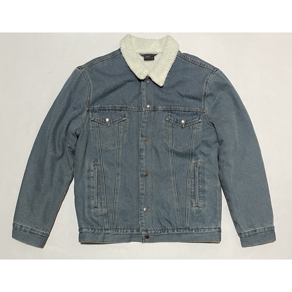 Alpine Swiss Mens Size Medium Sherpa Lined‎ Denim Jacket Snap Jean Trucker